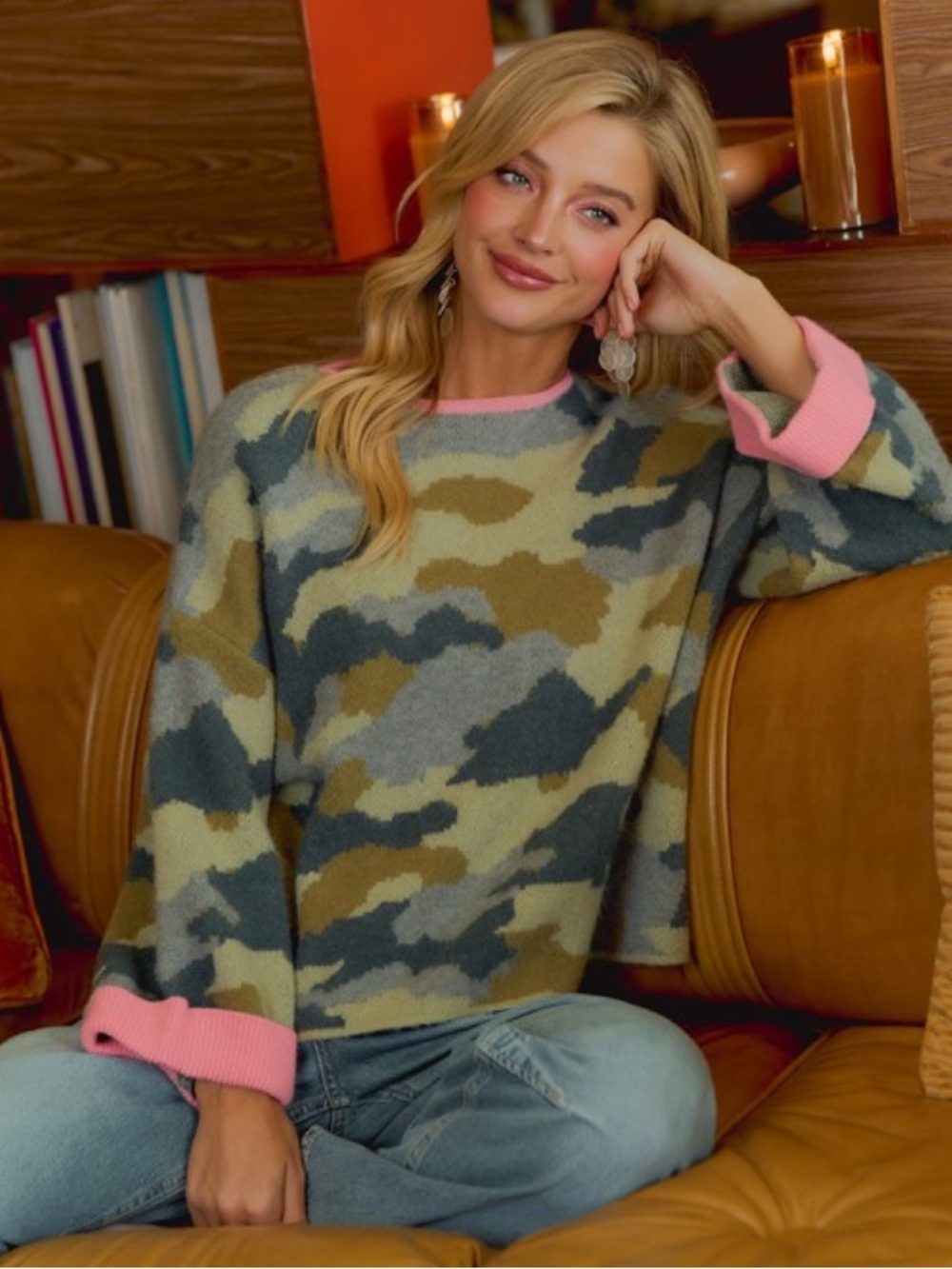 BiBi Camo Pink Trim Sweater - Picture 3 of 7